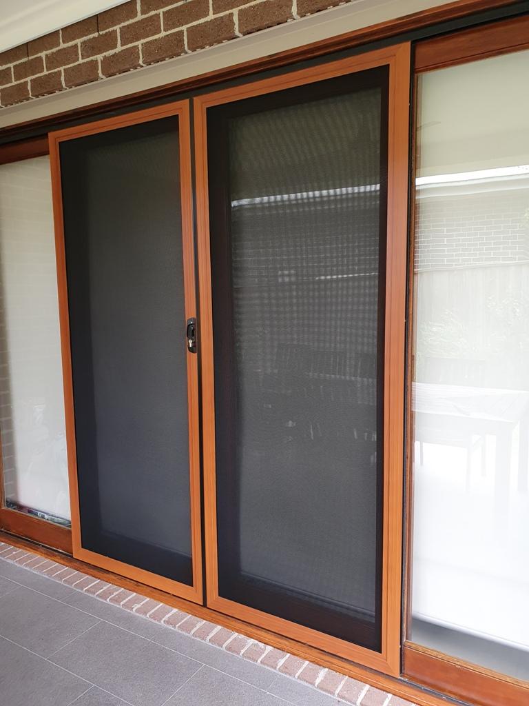 Clear Breeze Double Sliders Security Doors One Woodgrain